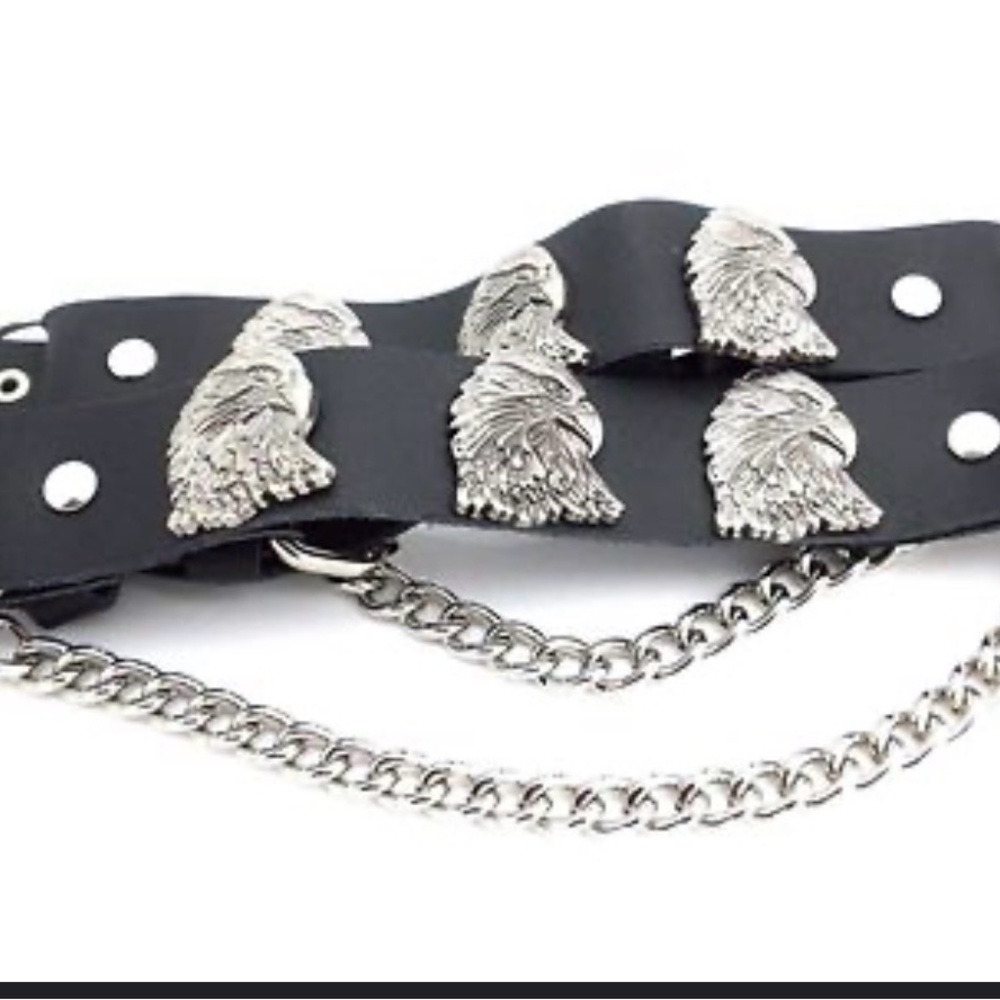 182–NWT Black Boot Chains with Silver Eagle Accents